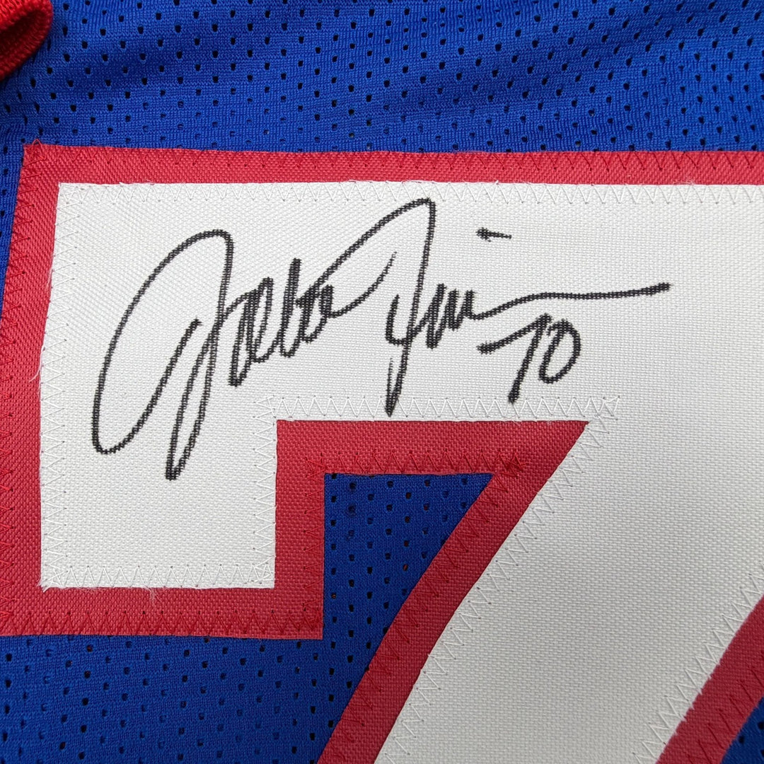 Autographed/Signed John Fina Buffalo Blue Football Jersey JSA COA