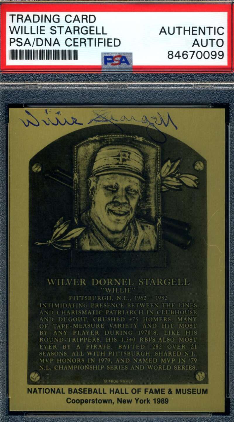 Willie Stargell PSA DNA Signed Gold Metallic Hall Of Fame Plaque Set Break Autog