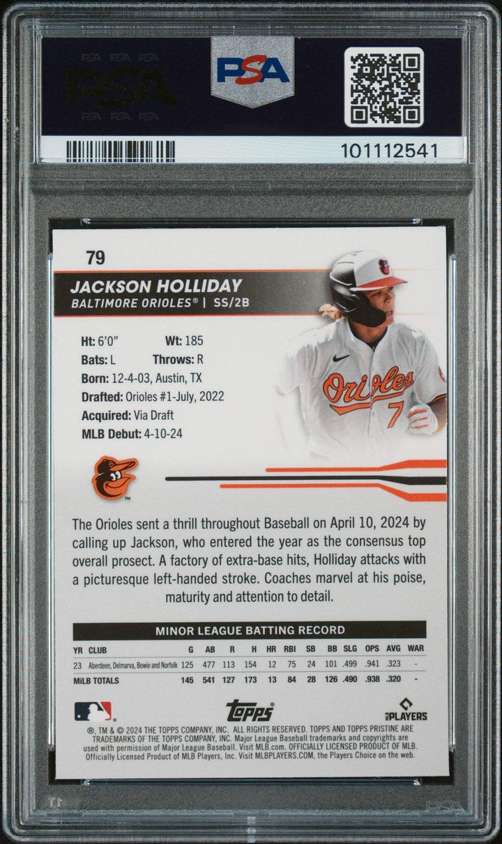 Graded 2024 Topps Pristine Jackson Holliday #79 Rookie RC Baseball Card PSA 10