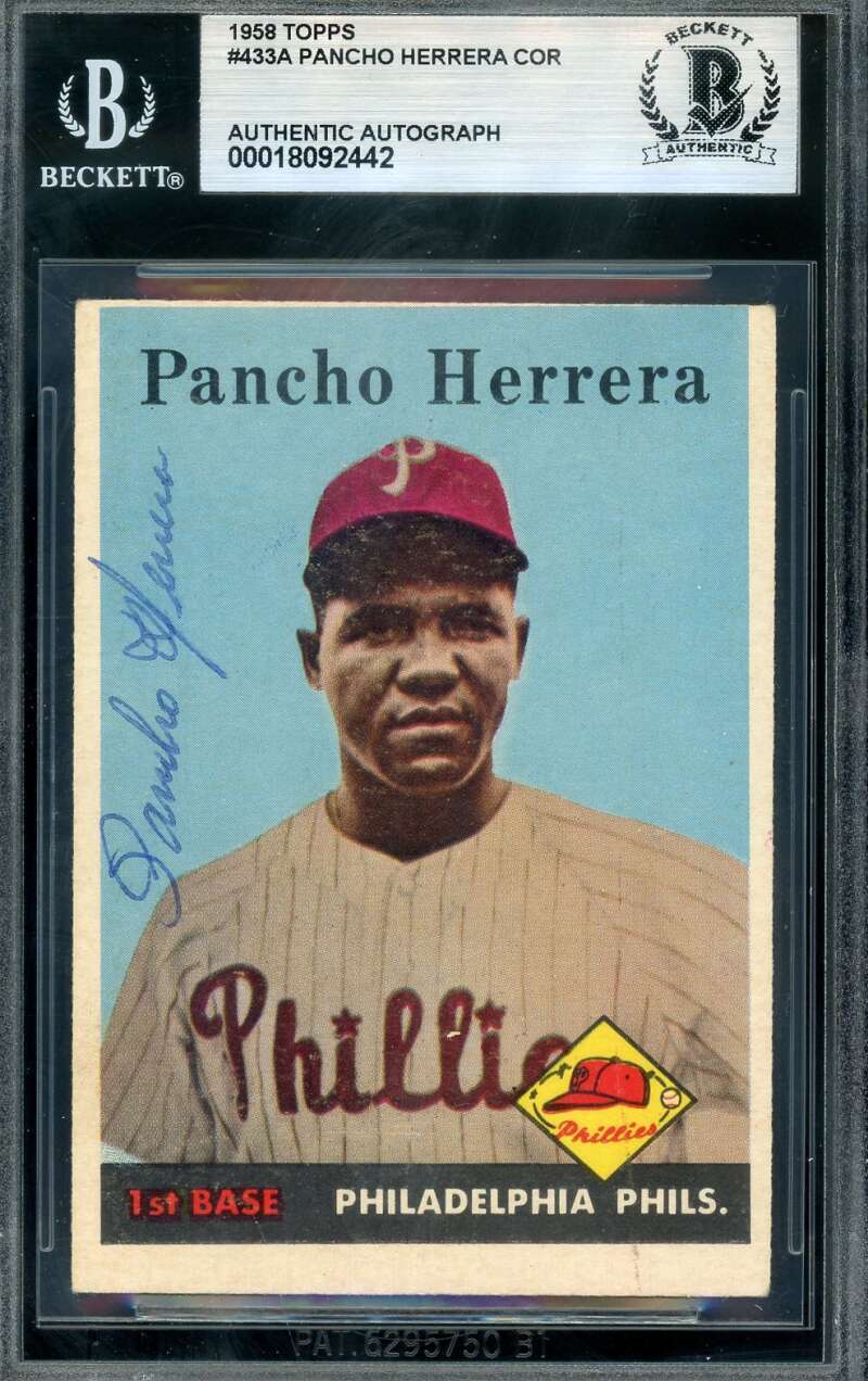 Pancho Herrera Beckett BAS Vintage Signed 1958 Topps Rookie Autograph