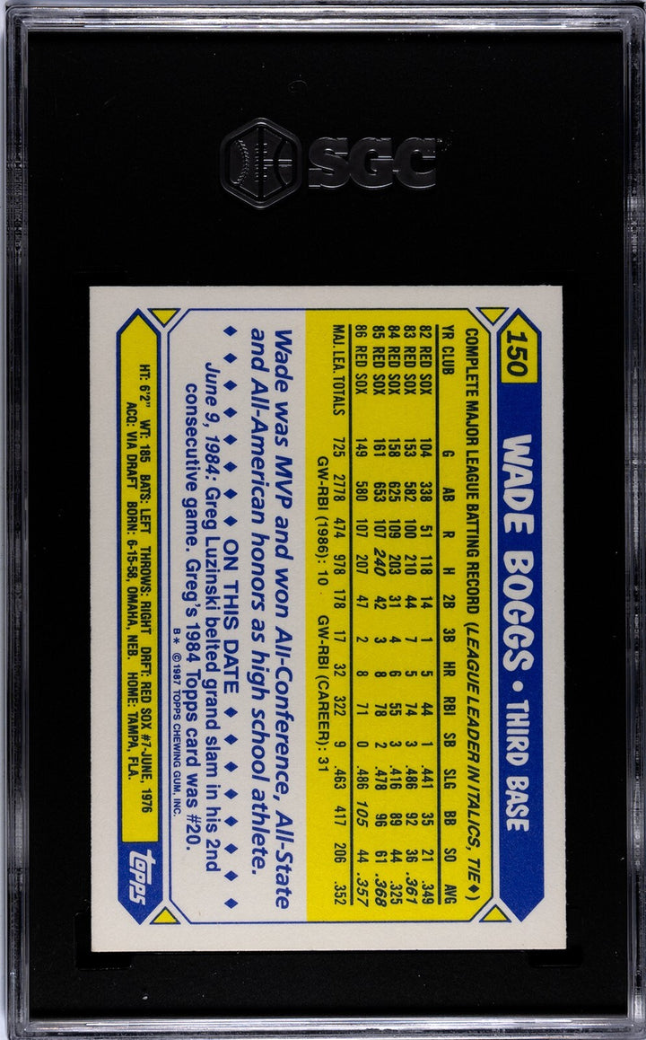 Wade Boggs 1987 Topps Traded Tiffany Card #150- SGC Graded 9.5 Mint+ (Red Sox)