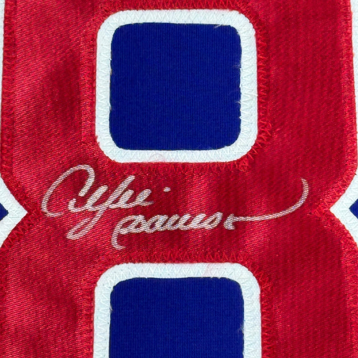 Framed Autographed/Signed Andre Dawson 35x39 Chicago Blue Jersey JSA COA