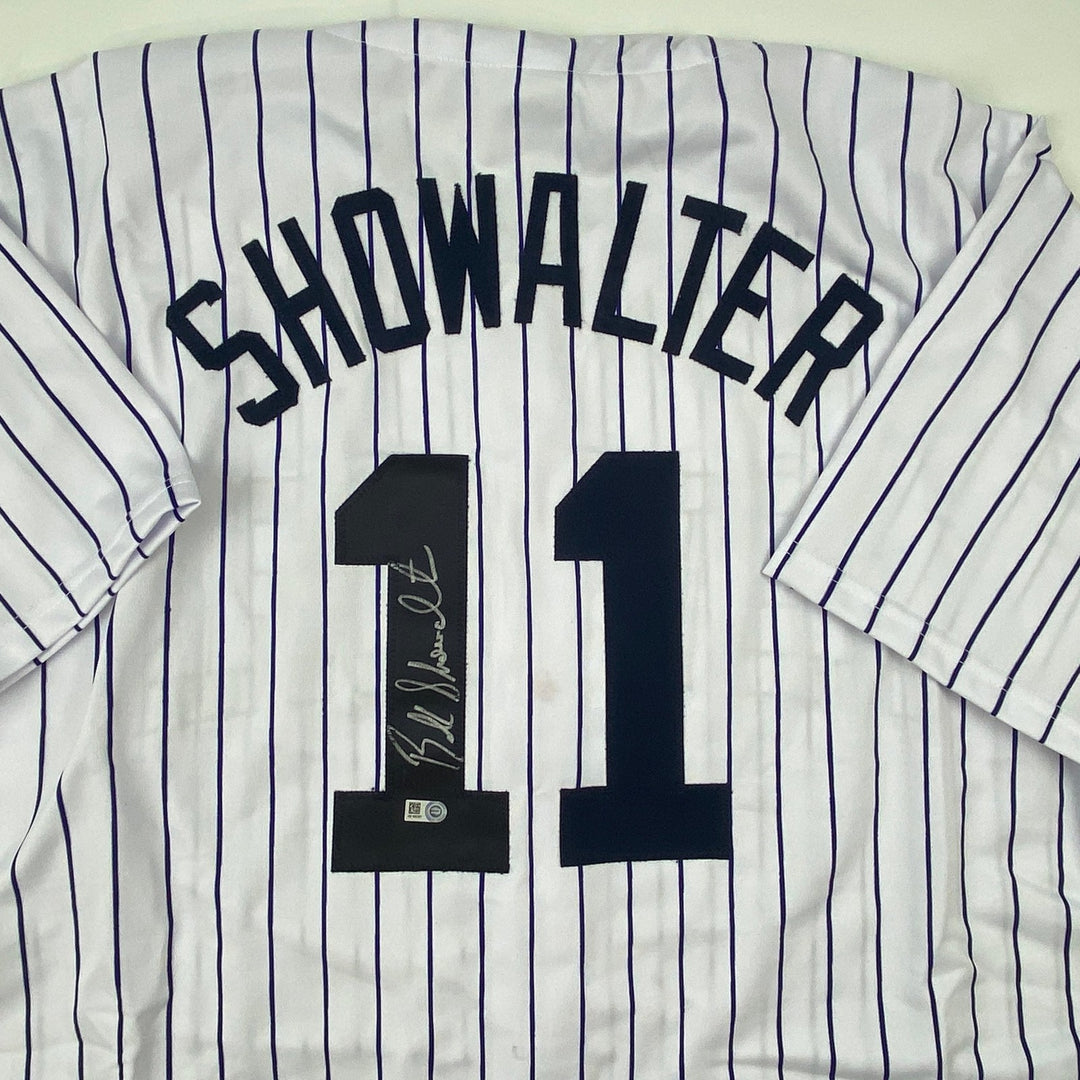 Autographed/Signed Buck Showalter New York Pinstripe Jersey MLB COA