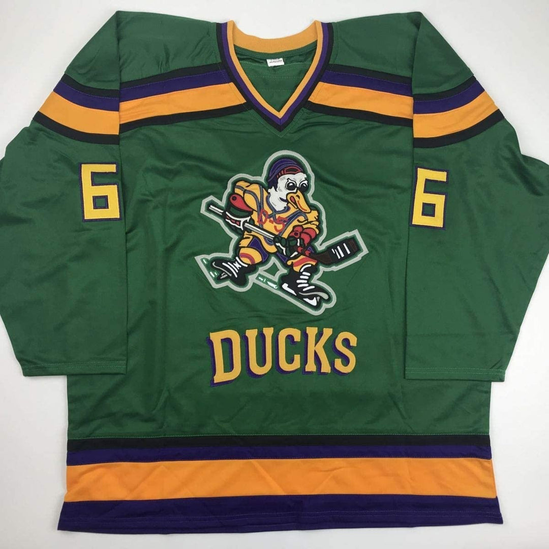 Autographed/Signed Emilio Estevez Gordon Bombay Green Jersey PSA/DNA COA