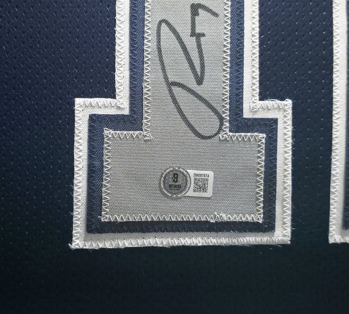 Dallas Cowboys Roger Staubach Signed Framed Navy Blue Jersey Beckett BAS Witness