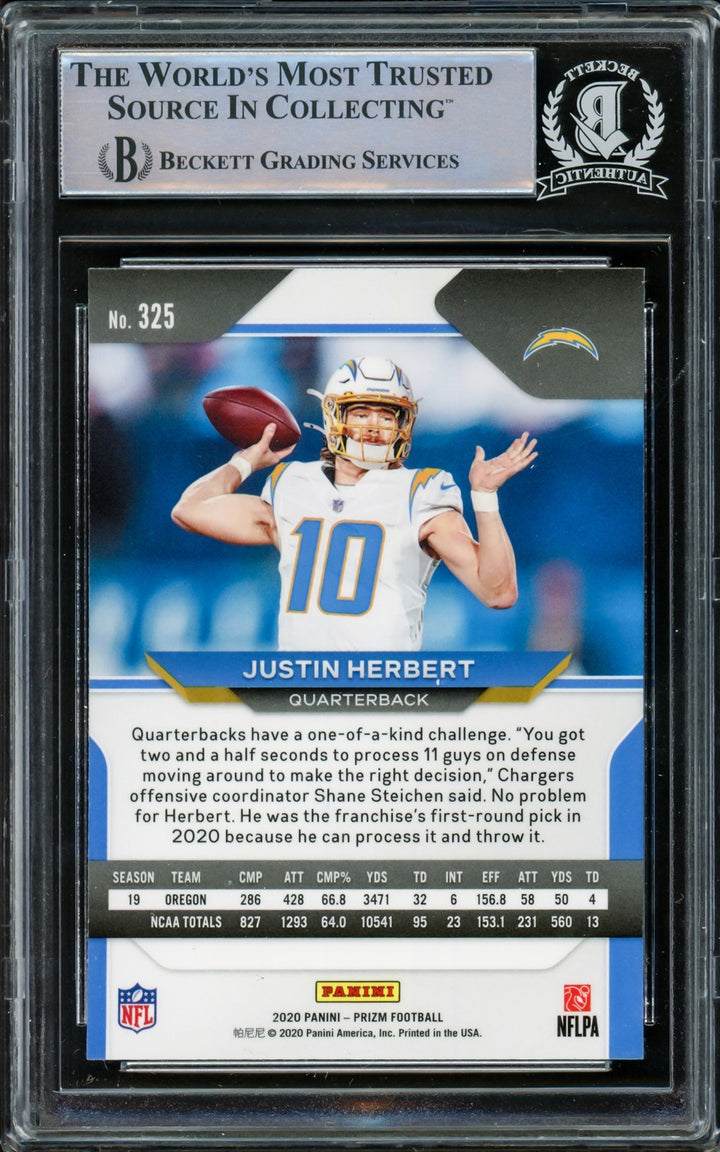 Justin Herbert Signed 2020 Panini Prizm RC 325 Chargers "2020 NFL OROY" Beckett