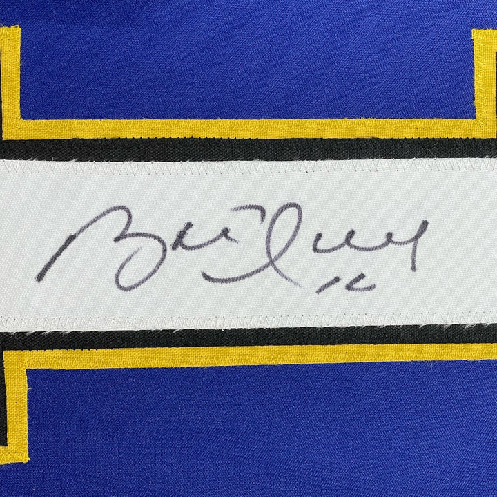 Framed Autographed/Signed Brett Hull 33x42 St. Louis Blue Jersey JSA COA