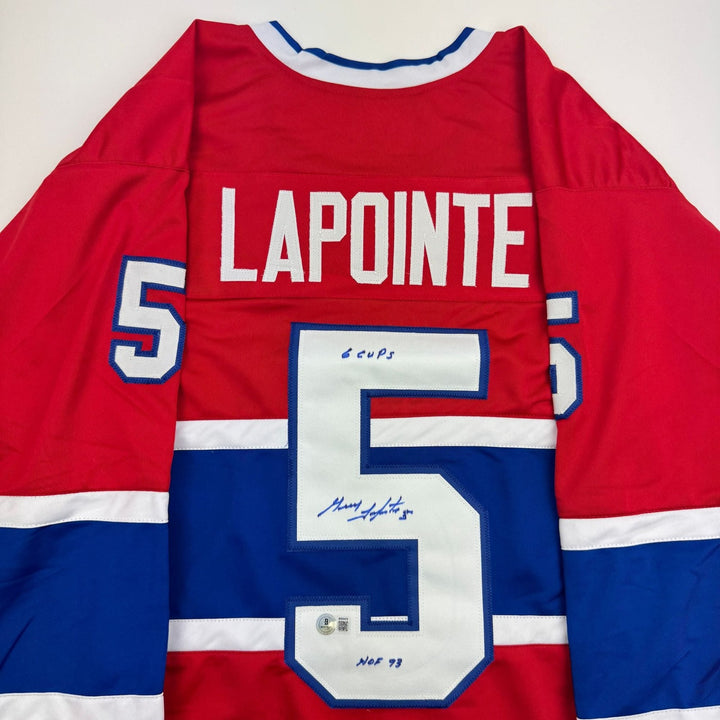 Autographed/Signed Guy Lapointe Montreal Red Hockey Jersey Beckett BSA COA