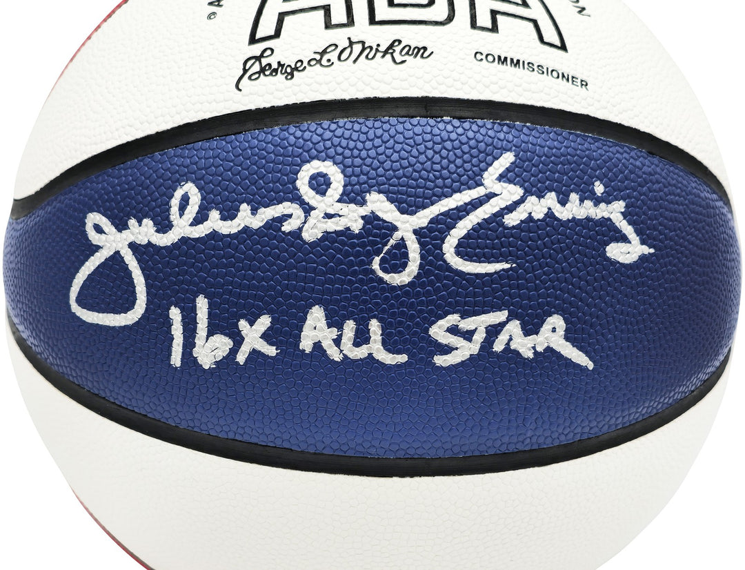 Julius Dr J Erving Auto ABA Logo Red White Basketball Nets 16x All Star Beckett