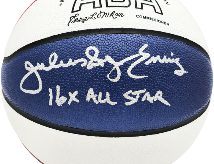 Julius Dr J Erving Auto ABA Logo Red White Basketball Nets 16x All Star Beckett