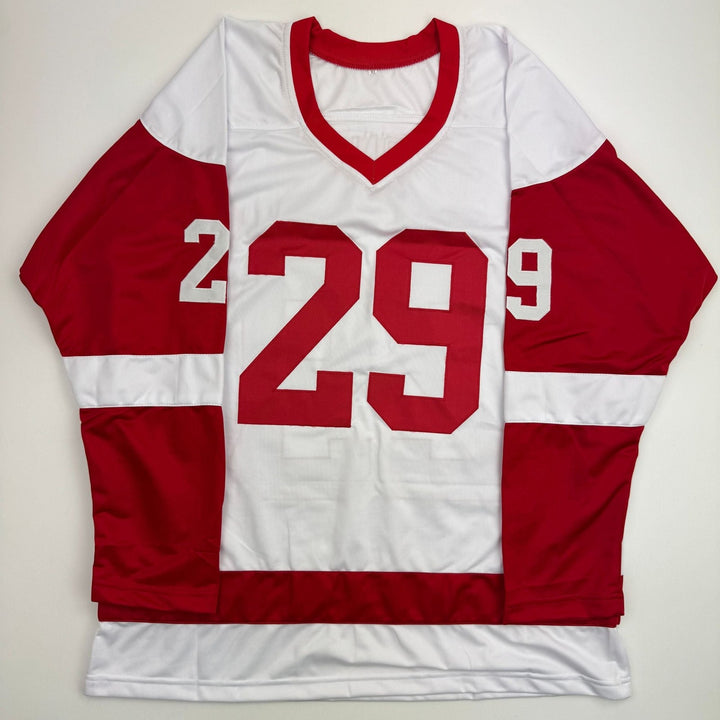 Autographed/Signed Mike Vernon Detroit White Hockey Jersey Beckett BAS COA