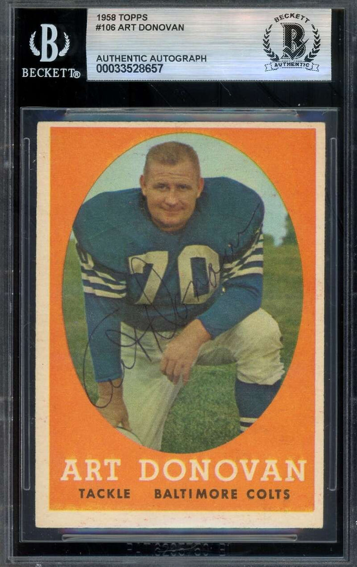Art Donovan Beckett BAS Vintage Signed 1958 Topps Autograph Colts