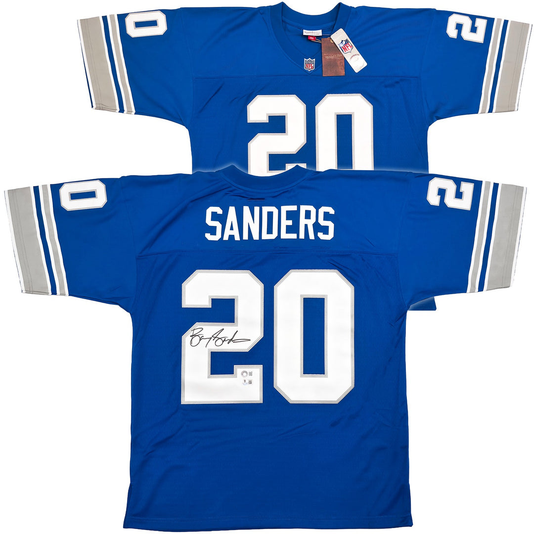 Lions Barry Sanders Auto Blue M&N 1996 NFL Legacy Throwback Jersey 52 Beckett