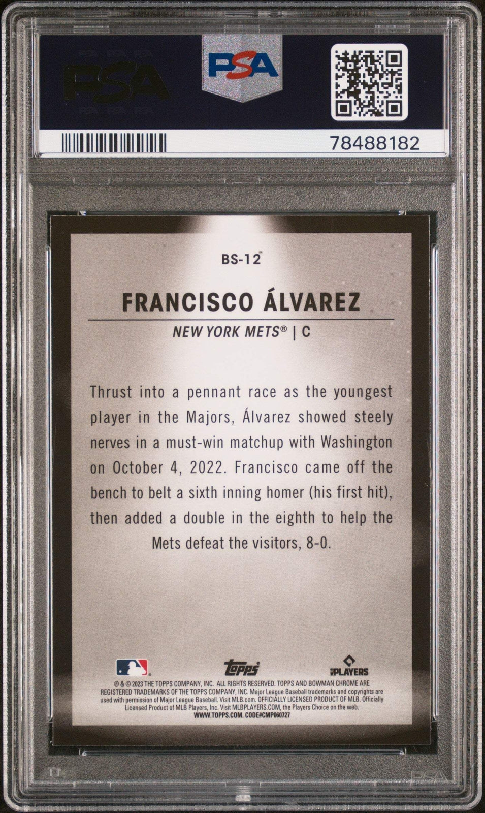 Graded 2023 Bowman Francisco Alvarez #BS12 Spotlights RC Baseball Card PSA 10