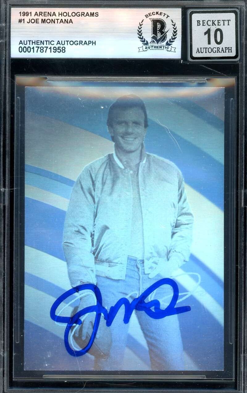 Joe Montana Gem Mint 10 Beckett BAS Signed 1991 Arena Holograms Autograph