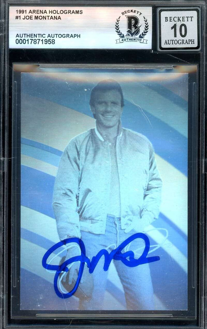 Joe Montana Gem Mint 10 Beckett BAS Signed 1991 Arena Holograms Autograph