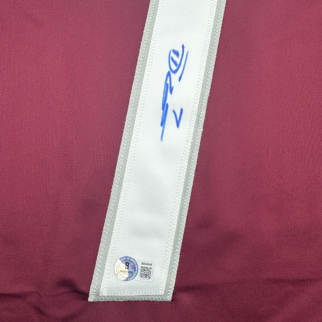 Autographed/Signed Devon Toews Colorado Maroon Jersey Beckett BAS COA