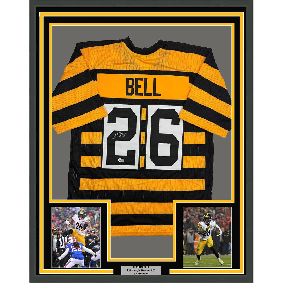 Framed Signed Le'Veon LeVeon Bell 35x39 Pittsburgh BB Jersey JSA COA