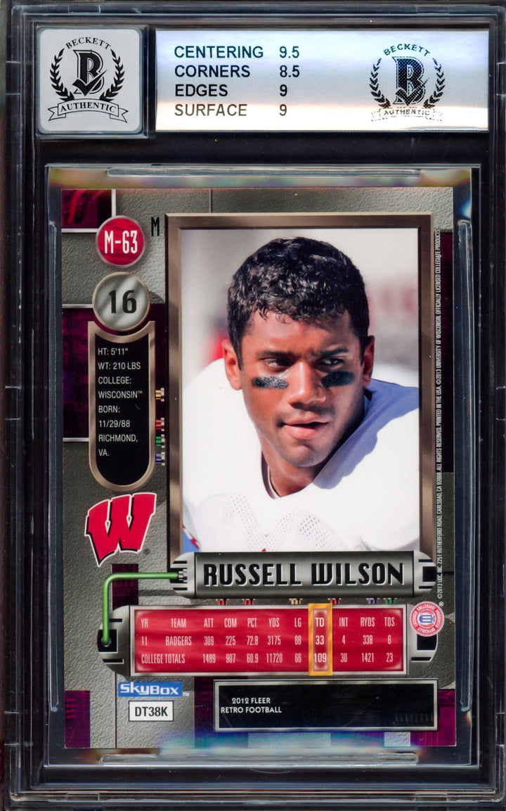 Russell Wilson Signed 2012 Fleer Metal Universe RC M-63 BGS 9 Sig 10 Beckett