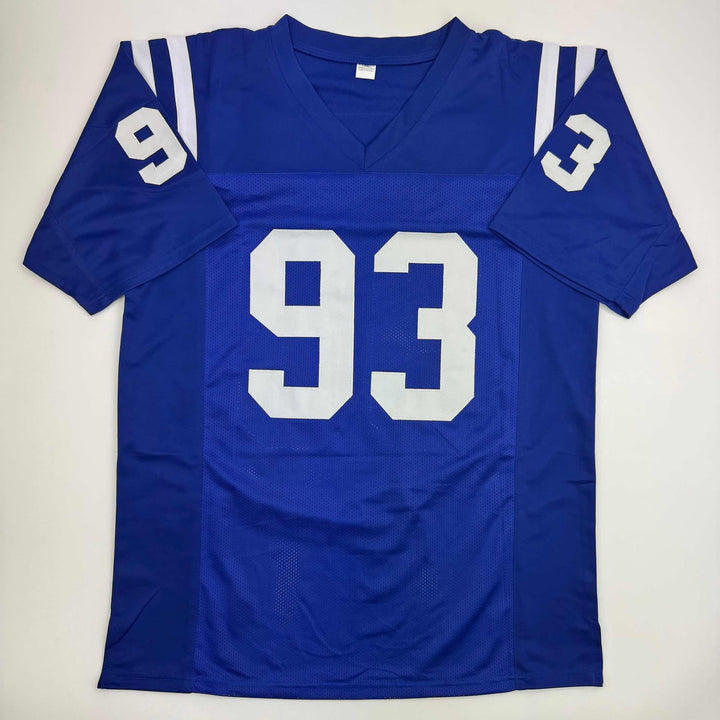 Autographed/Signed DWIGHT FREENEY Indianapolis Blue Football Jersey JSA COA Auto