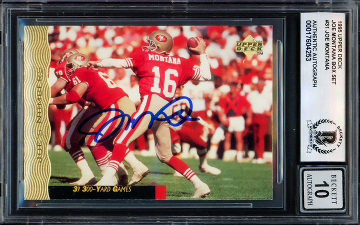 Joe Montana Signed 1995 Upper Deck Card 31 49ers Auto GM 10 Beckett #17604253