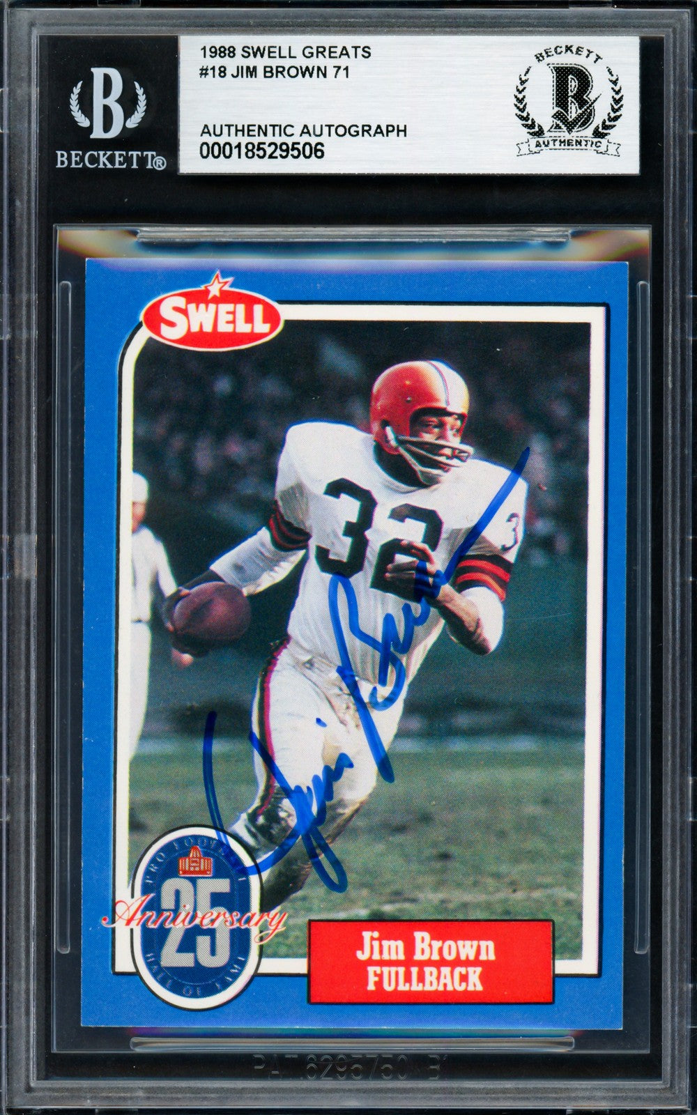 Jim Brown Signed 1988 Swell Greats Card 18 Cleveland Browns Beckett #18529506