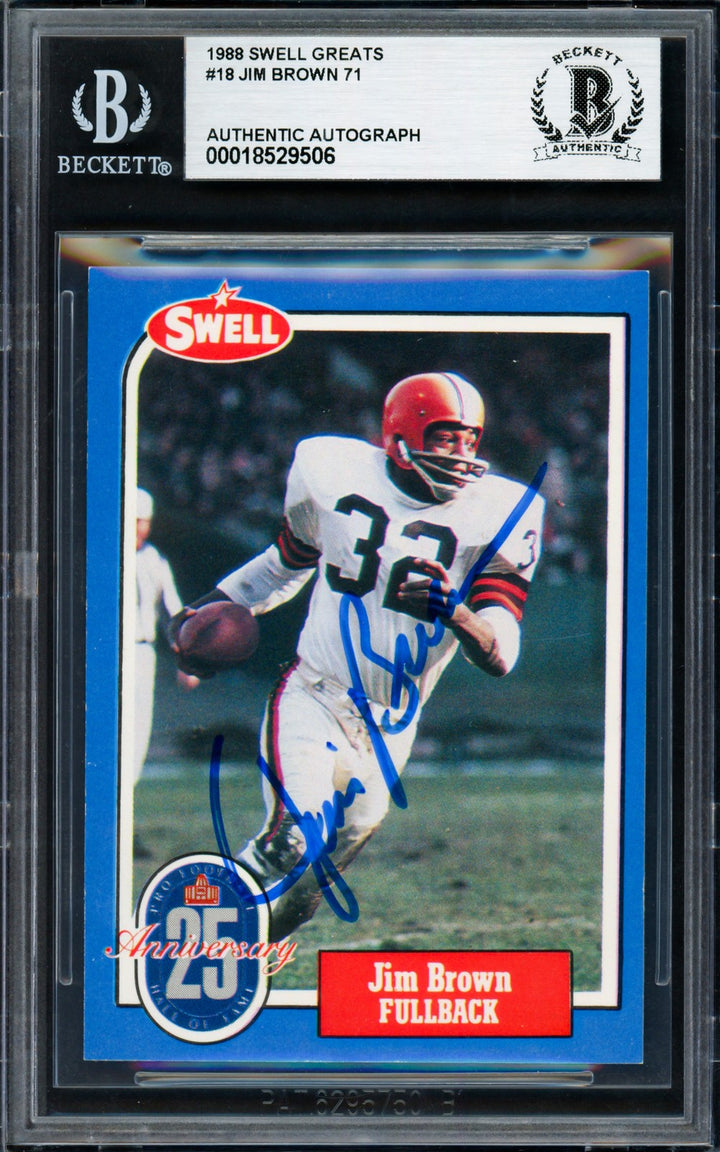 Jim Brown Signed 1988 Swell Greats Card 18 Cleveland Browns Beckett #18529506