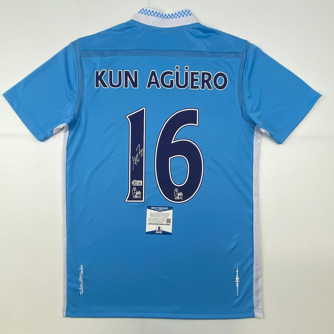 Autographed/Signed Sergio Kun Aguero Manchester City Blue Jersey Beckett BAS COA