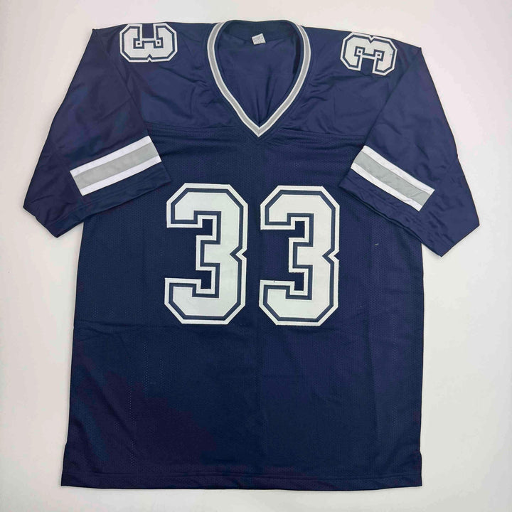 Autographed/Signed Javonte Williams Dallas Blue Football Jersey Beckett BAS COA