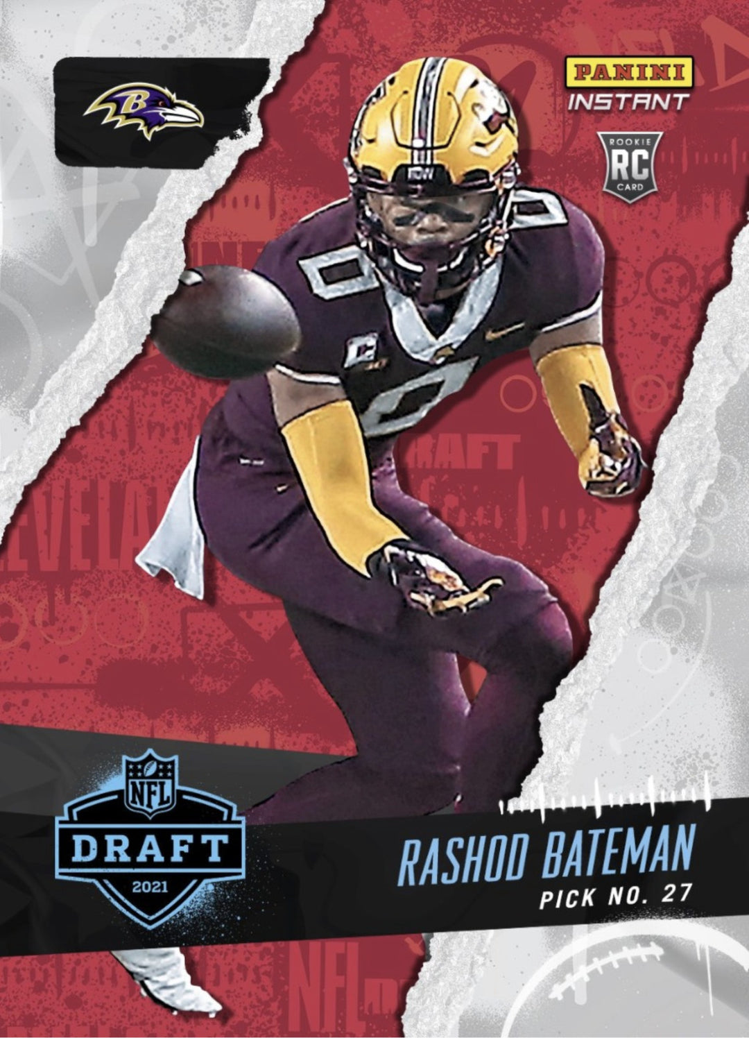 2021 RASHOD BATEMAN NFL DRAFT NIGHT PICK NO. 27 PANINI INSTANT ROOKIE CARD #17