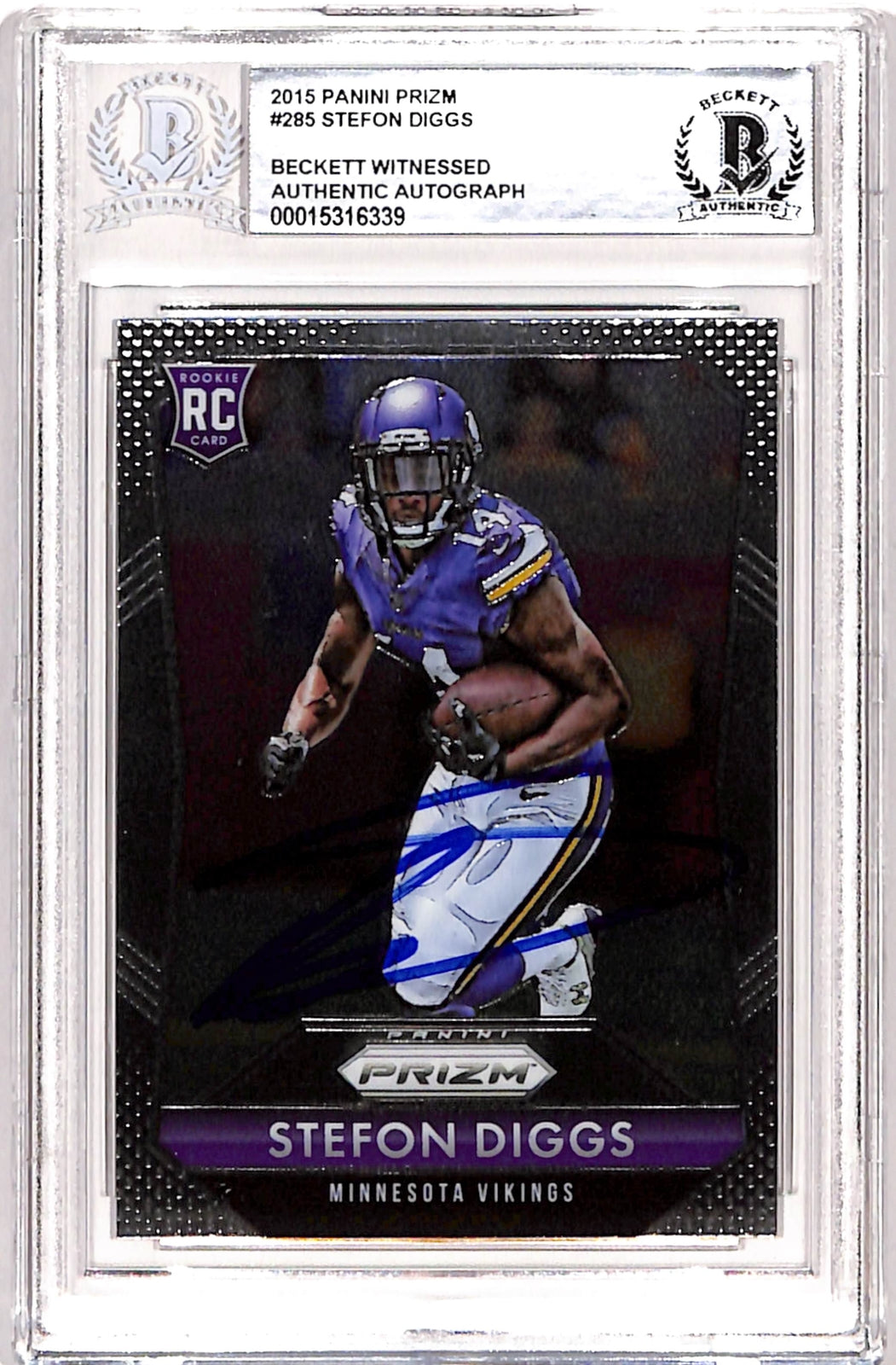 Stefon Diggs Signed 2015 Panini Prizm #285 Trading Card Beckett 38688