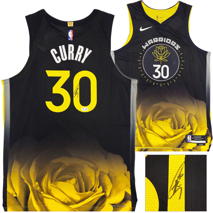 Warriors Stephen Curry Auto Black Nike Authentic City Jersey 48 +2 Beckett