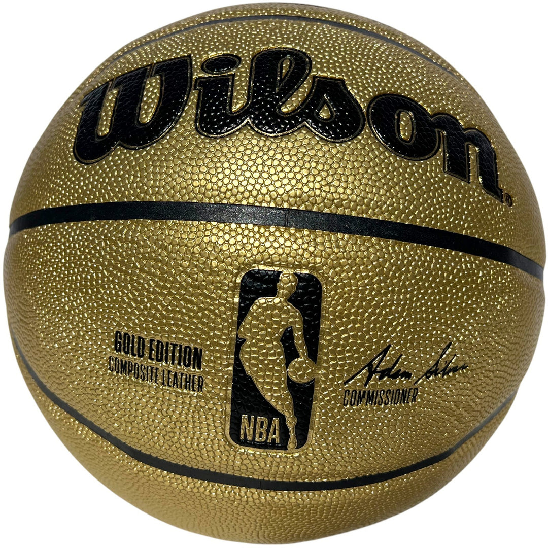 LUKA DONCIC & DIRK NOWITZKI SIGNED DALLAS MAVERICKS GOLD WILSON BASKETBALL JSA