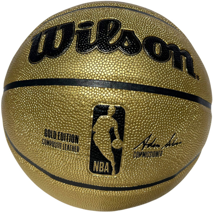 LUKA DONCIC & DIRK NOWITZKI SIGNED DALLAS MAVERICKS GOLD WILSON BASKETBALL JSA