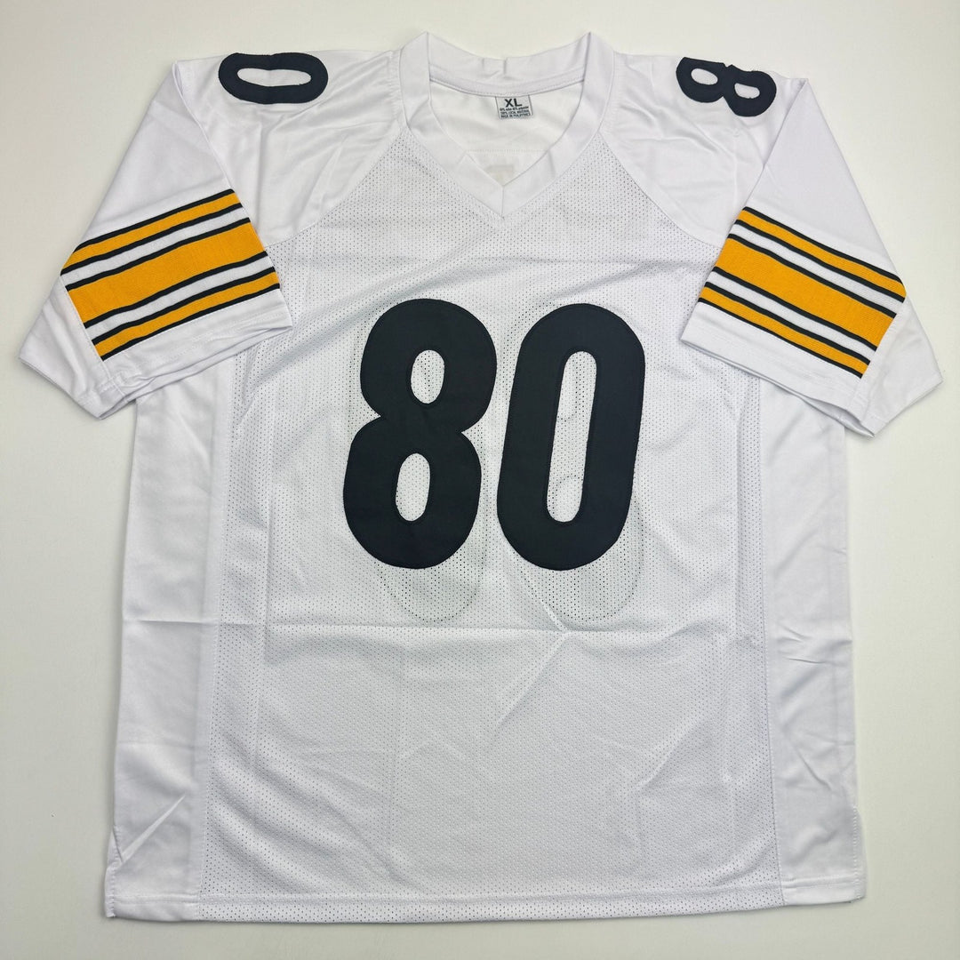 Autographed/Signed Plaxico Burress Pittsburgh White Football Jersey JSA COA