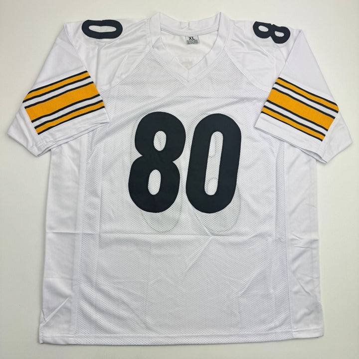 Autographed/Signed Plaxico Burress Pittsburgh White Football Jersey JSA COA