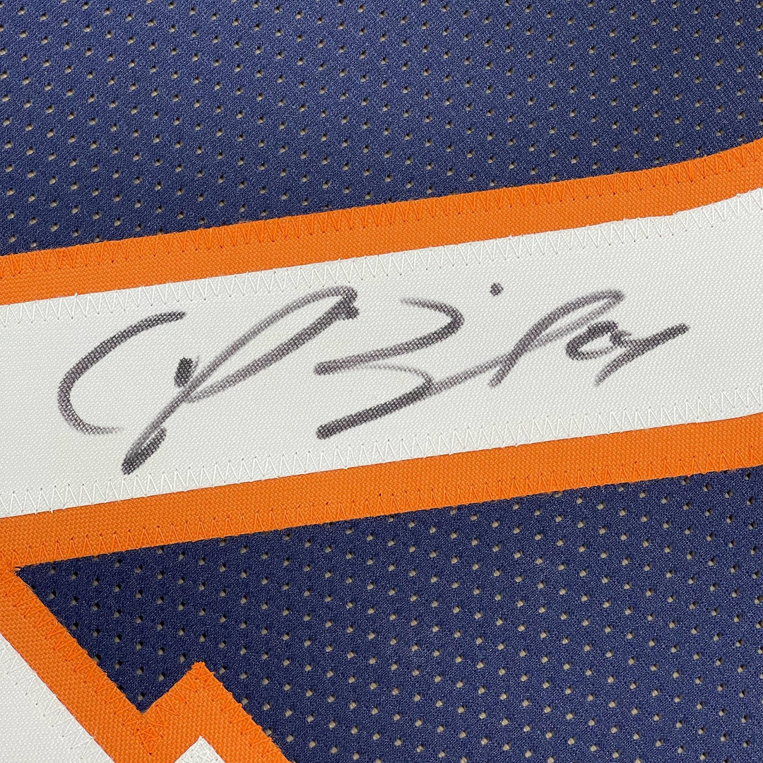Framed Autographed/Signed Champ Bailey 35x39 Denver Blue Jersey JSA COA