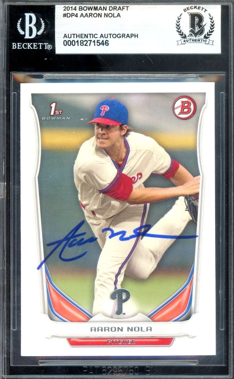 Aaron Nola Beckett BAS Signed 2014 Bowman Draft Rookie Autograph Phillies