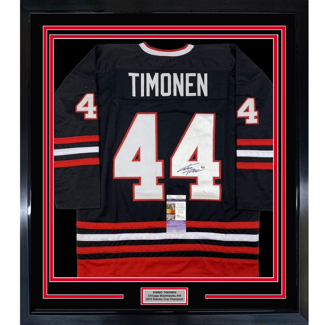 FRAMED Signed KIMMO TIMONEN 35x39 Chicago Black Jersey JSA COA Auto