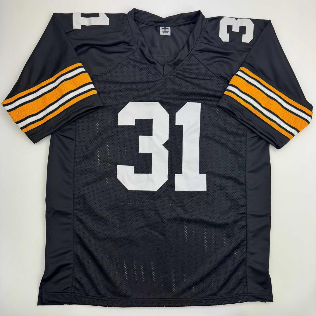 Autographed/Signed DONNIE SHELL Pittsburgh Black Football Jersey JSA COA
