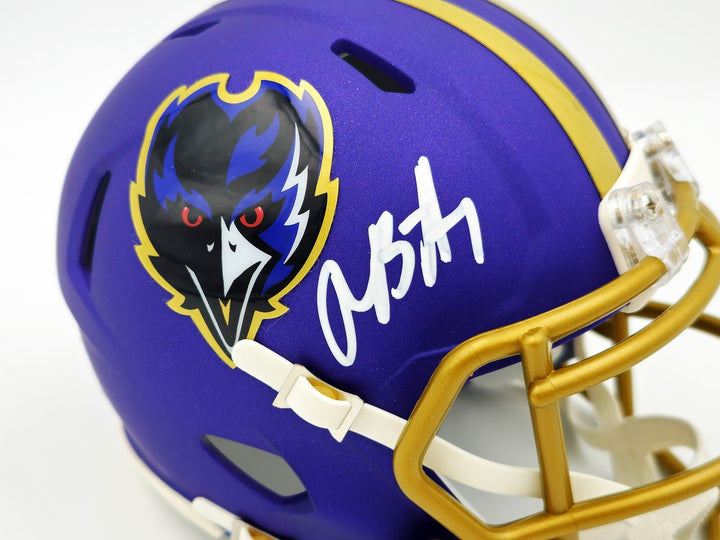 Rashod Bateman Signed Ravens 2024 Alternate Purple Speed Mini Helmet Beckett Wit