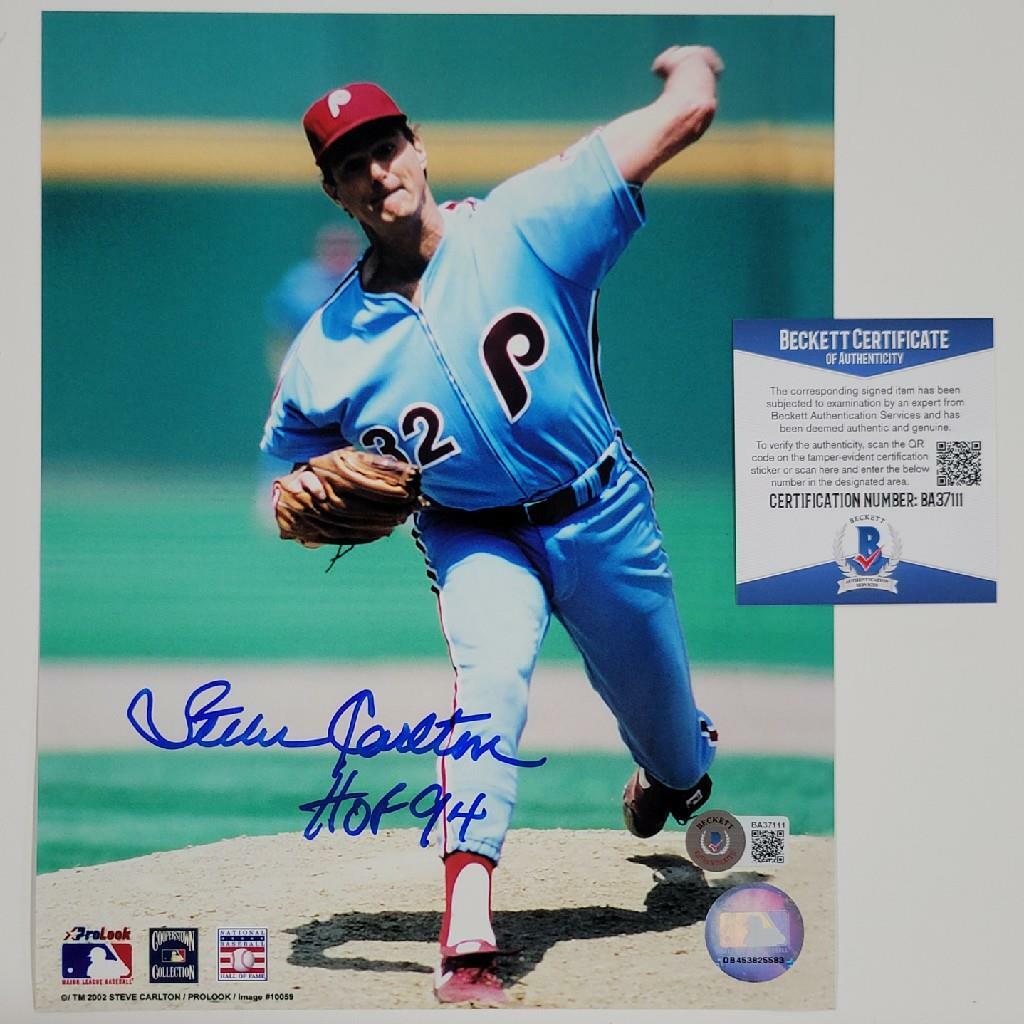 Steve Carlton signed 8x10 Photo #1 HOF 04 Inscription Phillies ~ Beckett BAS COA
