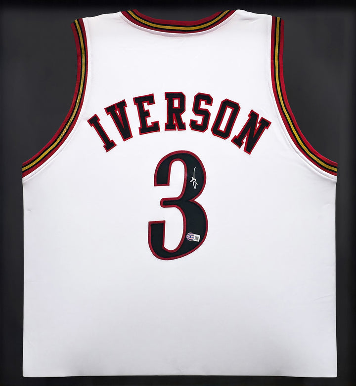 Philadelphia 76ers Allen Iverson Signed Framed White Jersey BAS Witness