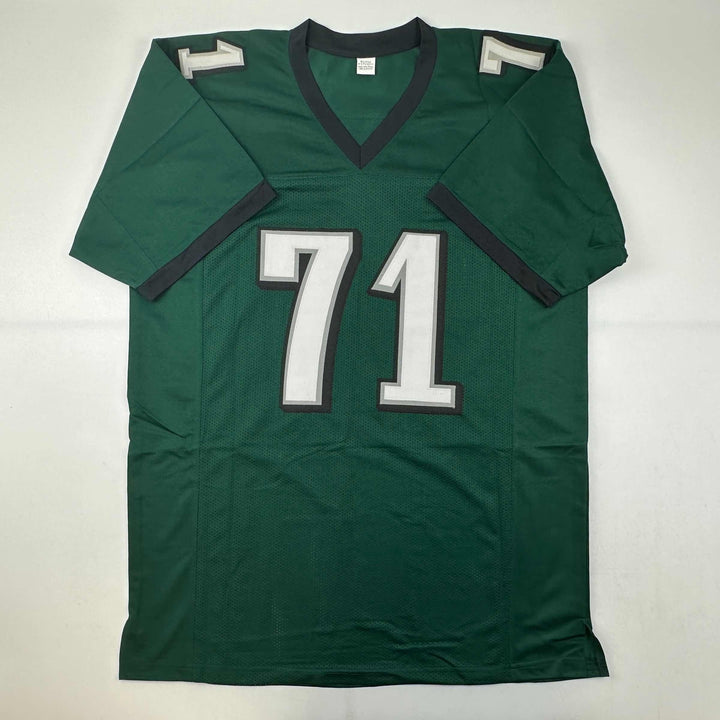 Autographed/Signed JASON PETERS Philadelphia Green Football Jersey JSA COA Auto