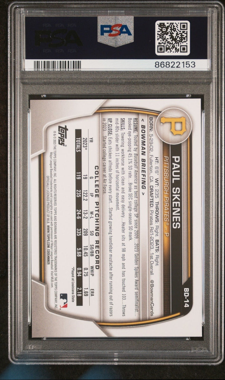 Graded 2023 Topps Bowman Draft Paul Skenes #BD14 Rookie RC Card PSA 10