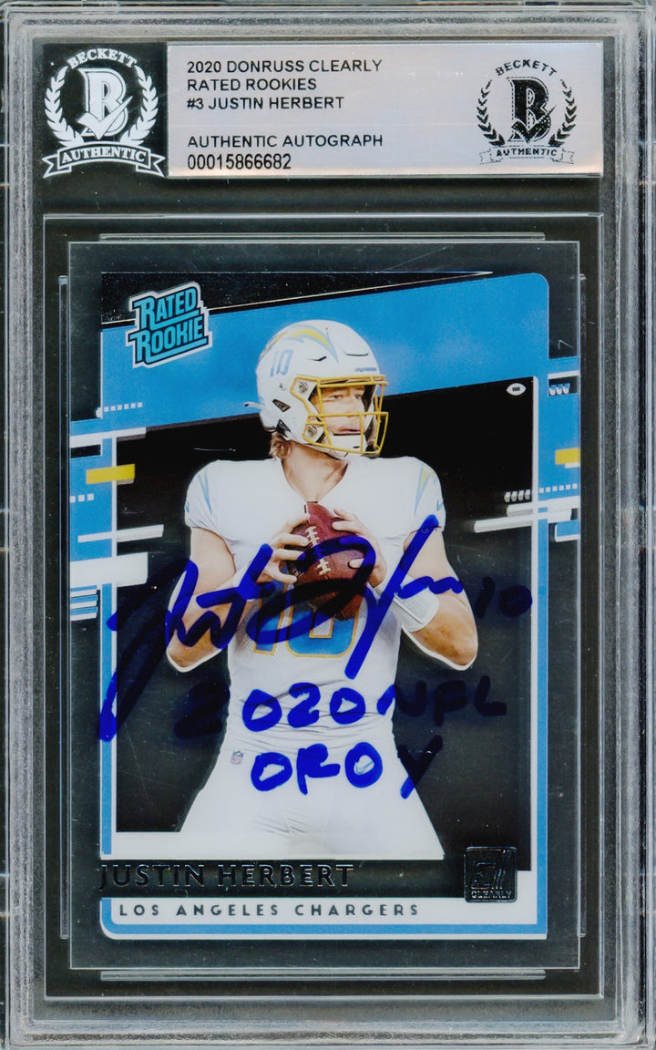 Justin Herbert Signed 2020 Donruss Clearly Rated RC #RR-JH Chargers Beckett