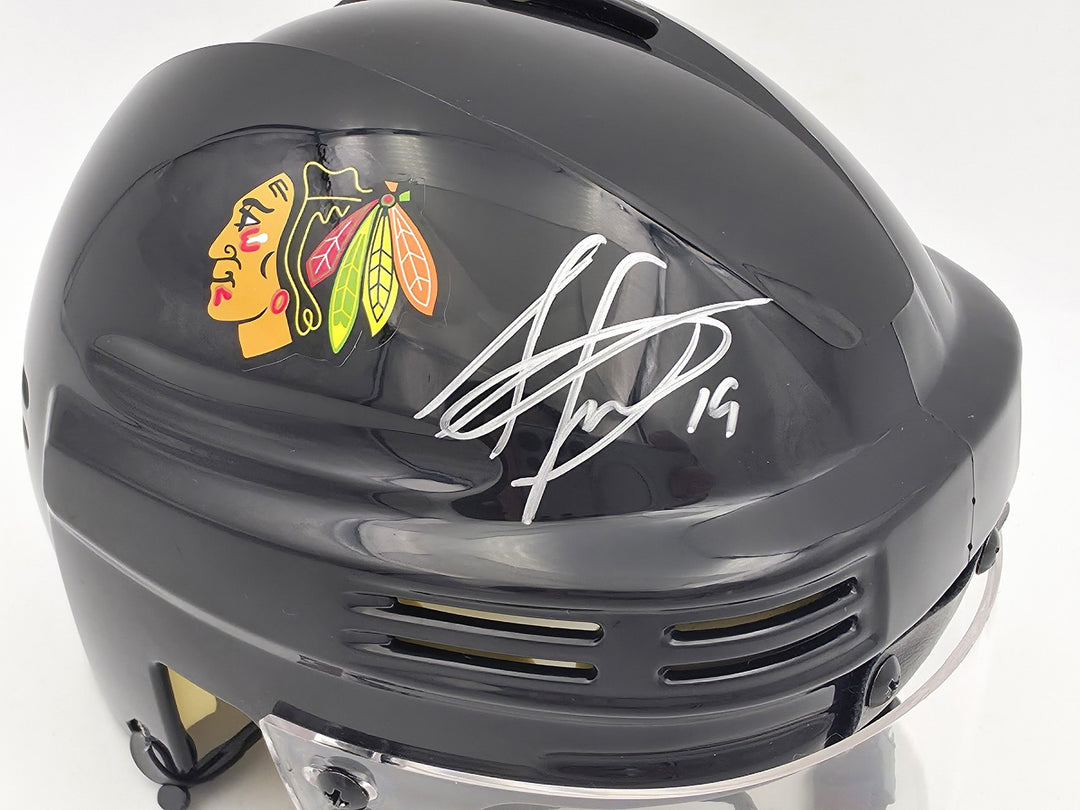 Jonathan Toews Signed Chicago Blackhawks Black Mini Helmet Beckett Wit