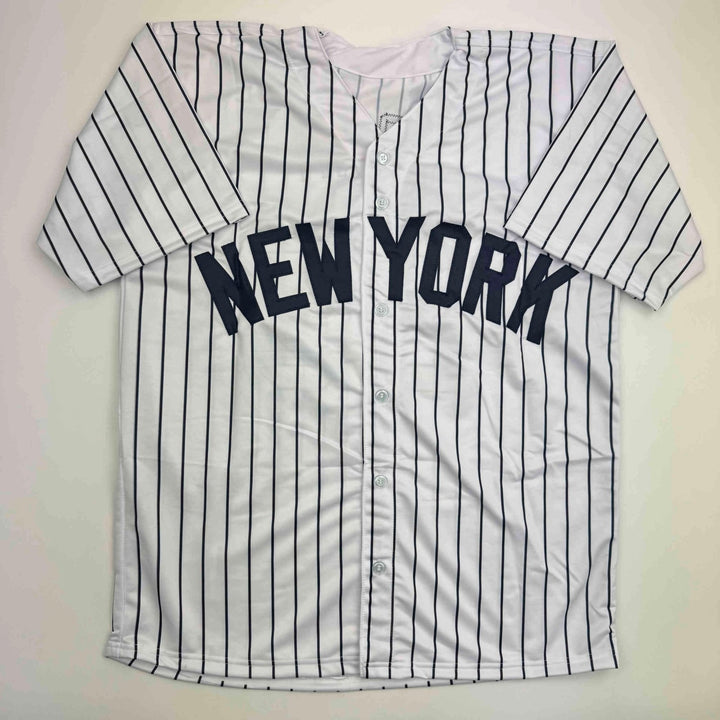 Autographed/Signed Tommy John New York Pinstripe Jersey Beckett BAS COA