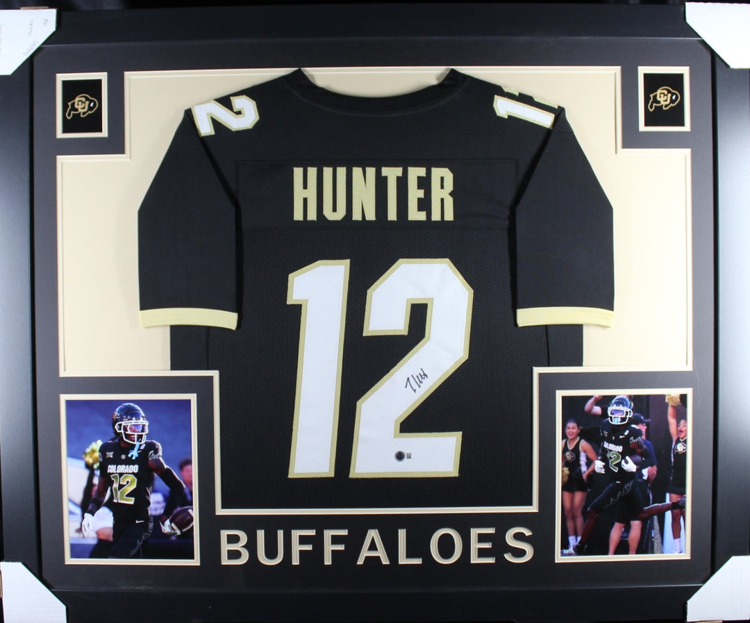 Travis Hunter Autographed College Style Black Framed Jersey 35x43 Beckett 53748