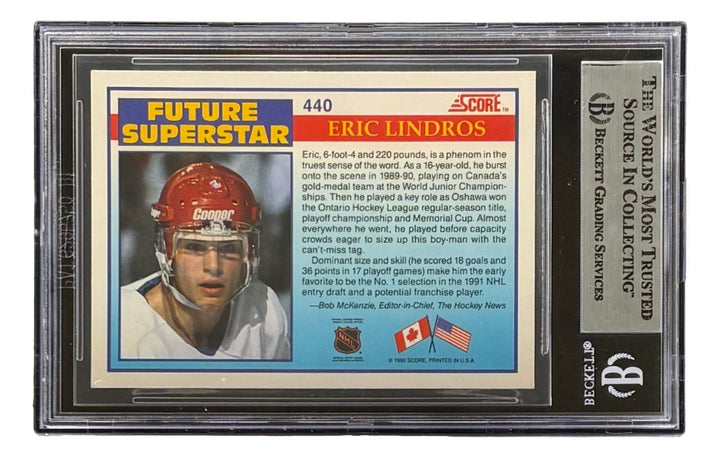 Eric Lindros Signed 1990/91 Score #440 Flyers Rookie Card HOF 16 BAS